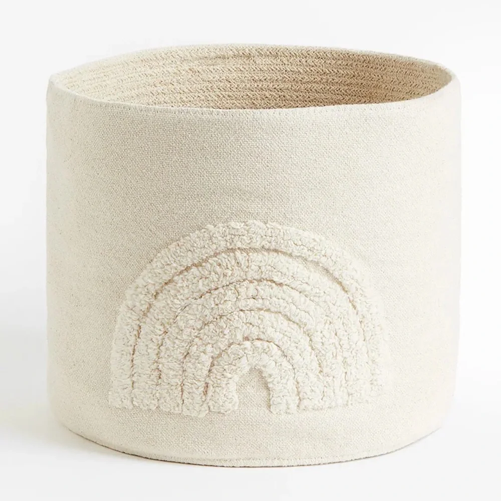 H&M Home Cotton Baskets (pair) - Neutral Cream Textured Rainbow Storage Basket